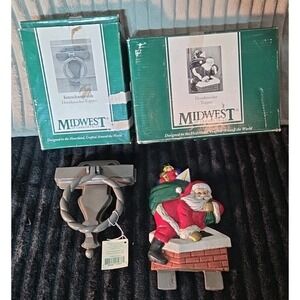 Vtg Midwest Cannon Falls Interchangeable Topper Doorknocker & Santa Topper W/Box